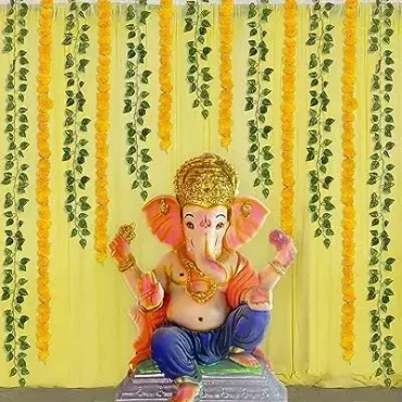 Ganpati Decoration With Flowers And Leaves